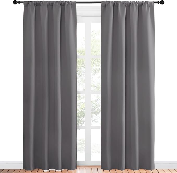 NICETOWN Gray Blackout Curtains for Office 42" Wide x 84" Long 2 Panels | 3 Pass Microfiber Noise Reducing Thermal Insulated Solid Rod Pocket Window Panels Drapes for Bedroom, Light Blocking Decor