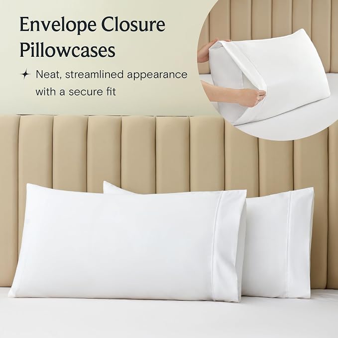 LuxClub Twin Size Sheets Set, Cooling & Soft Deep Pocket Bed Sheets, 3PC | LuxClub Silky Fitted Sheet & Pillowcase Sets, Breathable Hotel Luxury Bedding for Mattress Wrinkle Free, White