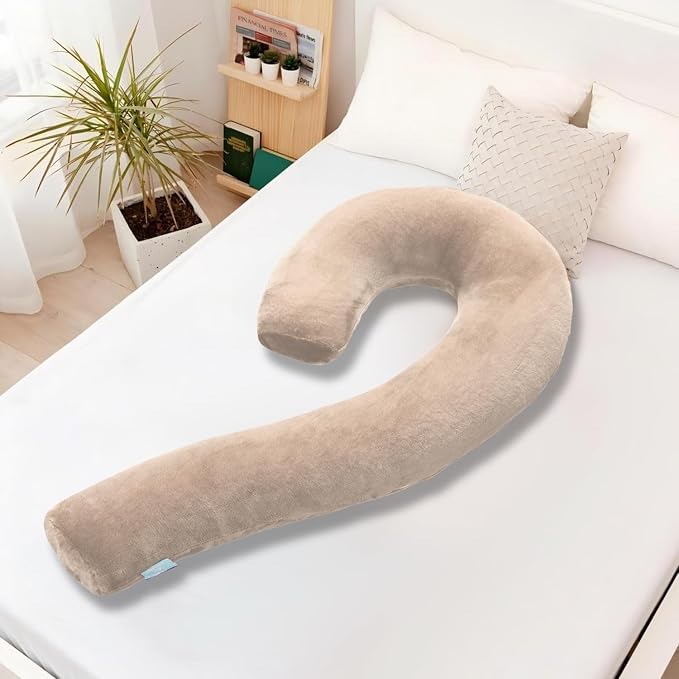 Body Pillow for Adults, Swan Pillow Insert for Sleeping, Light Brown, 49 In | Side Sleeper Pregnancy Bed Pillow, Soft Fabric, Shredded Memory Foam and Removable Washable Cover