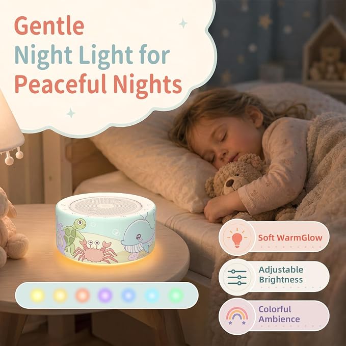 Kipcush White Noise Machine for Baby & Adults, Sleep Sound Machine with 30 Soothing Sounds, 8-Color Night Light, Memory Function, White Noise for Sleeping, Nursery, Office, Travel, Relaxation