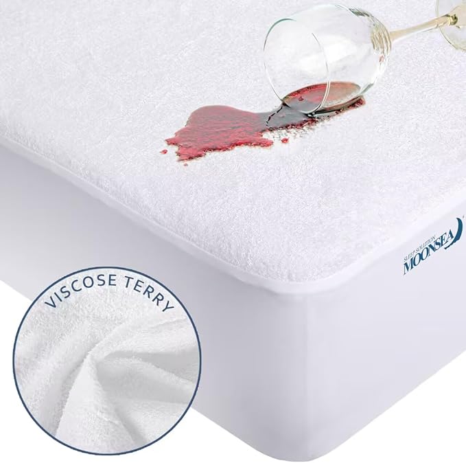 King Size Mattress Protector Waterproof,Smooth Top Mattress Cover for Kids | Breathable Skin Friendly and Noiseless Fitted Sheet,Viscose Terry Mattress Protector