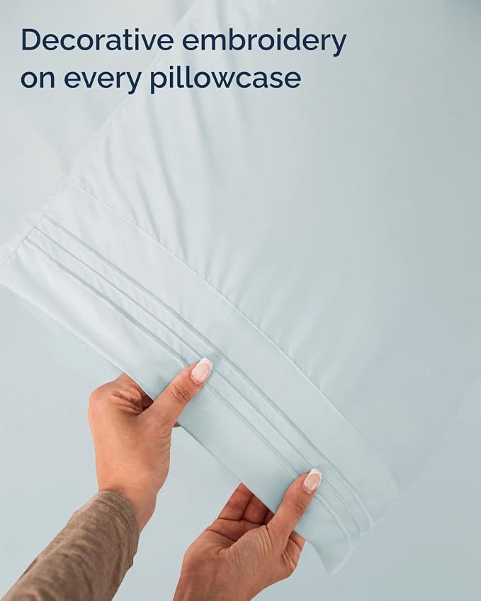 Twin Size 3 Piece Sheet Set - Comfy Breathable & Cooling Sheets - Ice Blue | Hotel Luxury Bed Sheets for Women & Men, Deep Pockets, Easy-Fit, Extra Soft and Wrinkle Free Sheets, Oeko-Tex Bed Sheet Set