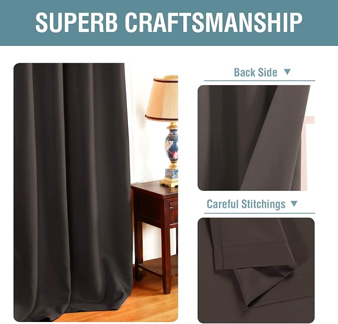 H.VERSAILTEX Blackout Curtain for Living Room Thermal Insulated Window Treatment Curtain Extra Long 108 inch Length Energy Saving Solid Grommet Blackout Drape, One Panel, Chocolate Brown，52"W x 108"L