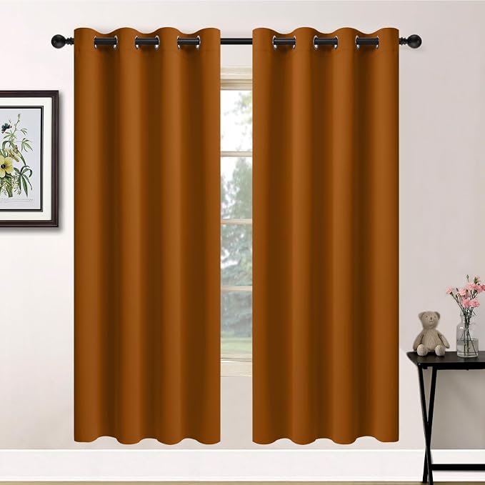 Yakamok Room Darkening Curtains 52x72 inch Length Burnt Orange-Living Room | 2 panels,grommet blackout window treatment,thermal insulated,light blocking drapes,privacy protection,bedroom dining room