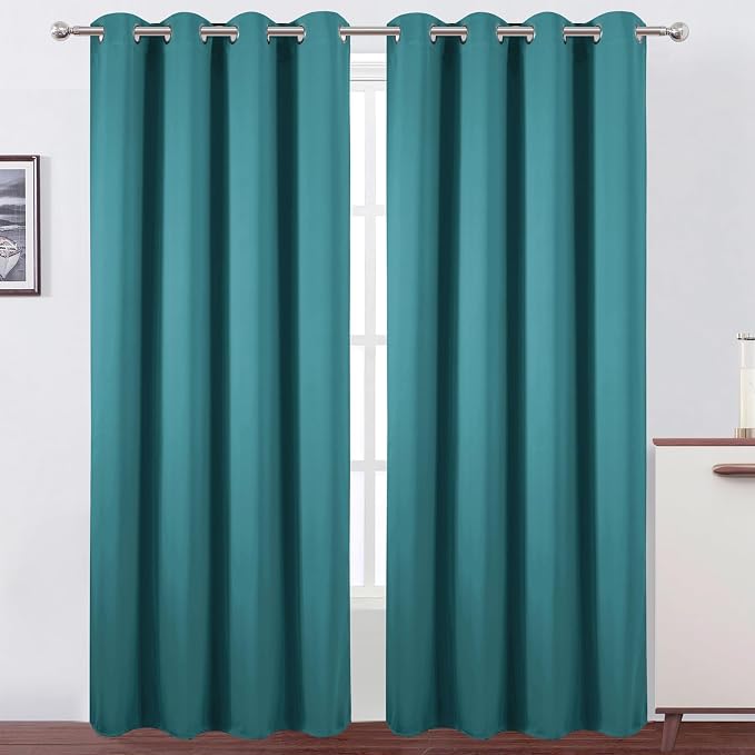 Blackout Curtains 52 x 90 Inch Long Sea Teal Curtains Set of 2 Panels Room Darkening Curtains for Bedroom and Living Room