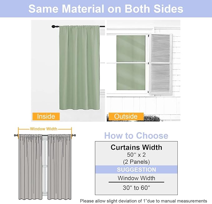 Simplebrand Ava Light Green Blackout Curtains for Bedroom 96 Inches Long 2 Panels, Solid Thermal Insulated, Energy Saving Nursery Window Treatment Curtains Blackout Drapes, W50 x L96 Inch, Light Green