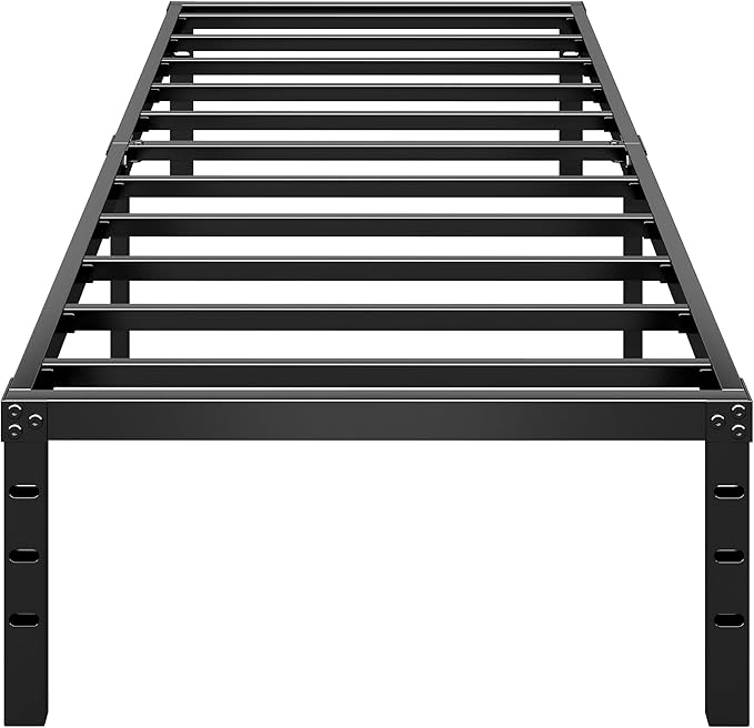 HLIPHA Metal Platform Bed Frame 18 Inch Tall,No Box Spring Needed,Twin Size Bed with Heavy Duty Strong Support Slats,Easy to Assemble,Black