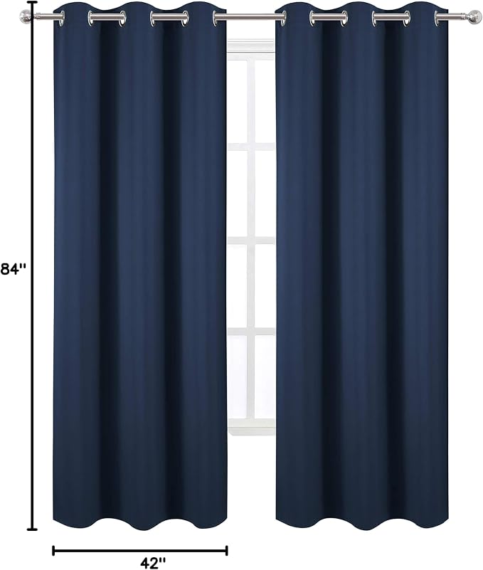 Blackout Curtains 42 x 84 inch/Navy Curtains Set of 2 Panels/Thermal Insulated Room Darkening Bedroom Curtains