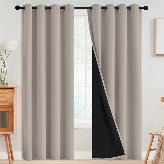 SimpleHome Natural 100% Blackout Curtains Room Darkening Living Room 84L | Curtains for Bedroom,Thermal Insulated Grommet Window Drapes,Curtains for Living Room with Black Back,52 x 84 Inch,2 Panels