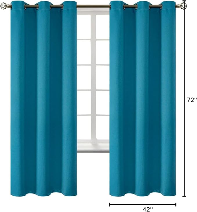 BGment Peacock Blue Blackout Curtains for Bedroom 72 Inch Long - 2 Panels | Grommet Top, Black Out, Room Darkening, Sunblock, Thermal Insulated, Window Drapes for Kids Boys Room, 42x72 Inch