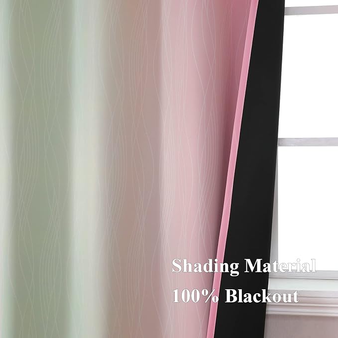 Sage Green and Pink Ombre Blackout Curtains for Bedroom | Room Darkening Curtains 72 Inch Long for Living Room,Thermal Insulated,Light Blocking Grommet Window Drapes,42Wx72L,2 Panels