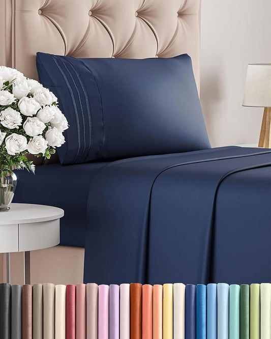 Twin Size 3 Piece Sheet Set - Comfy Breathable & Cooling Sheets - Navy Blue | Hotel Luxury Bed Sheets for Women & Men, Deep Pockets, Easy-Fit, Extra Soft and Wrinkle Free Sheets, Oeko-Tex Bed Sheet Set