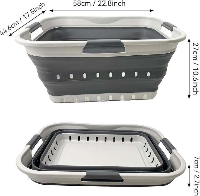 SAMMART 42L (11 gallon) Collapsible Plastic Laundry Basket - Foldable Pop Up Storage Container/Organizer - Space Saving Hamper/Basket (1, Grey/Steel Grey)