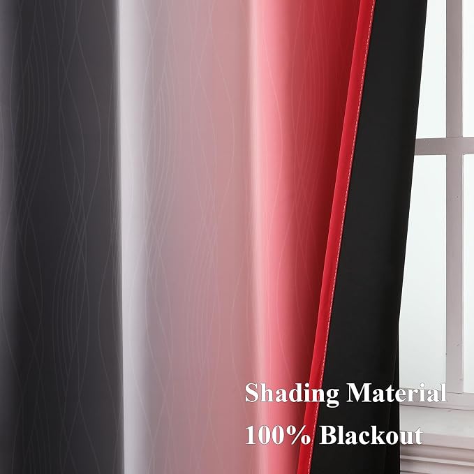 Red and Black Ombre Blackout Bedroom Curtains 54 Inch Long | Room Darkening, Thermal Insulated Grommet Curtains, Light Blocking Window Drapes for Living Room/Kids Room,52Wx54L,Panels