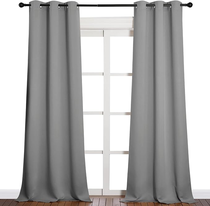 NICETOWN Thermal Insulated Curtains, 2 Panels, W42 x L90-inch, Silver Grey | Blackout Grommet Top Window Treatment Drapes for Hall