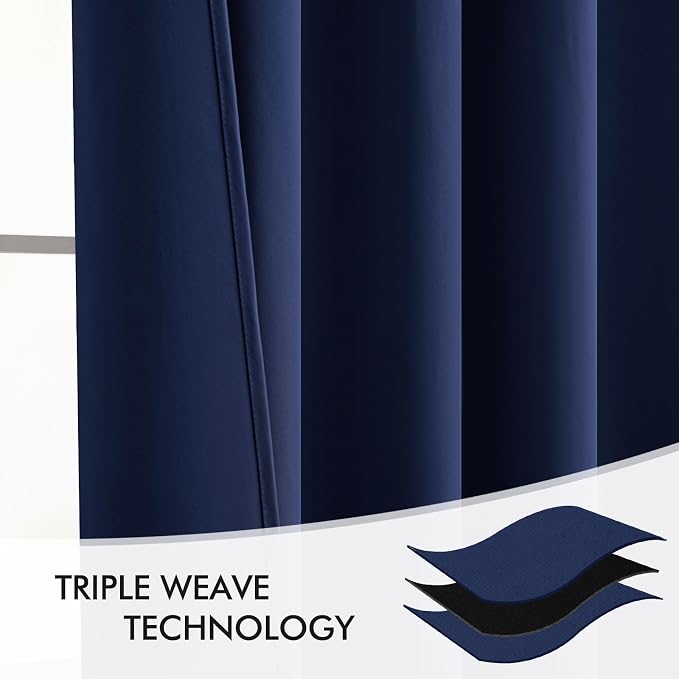 MIULEE Navy Blue Back Tab Blackout Curtains 52x96 Inch Long 2 Panels Set | Rod Pocket Pinch Pleated, Thermal Insulated, Bedroom Living Room Darkening Drapes, Light Blocking Floor to Ceiling Curtains