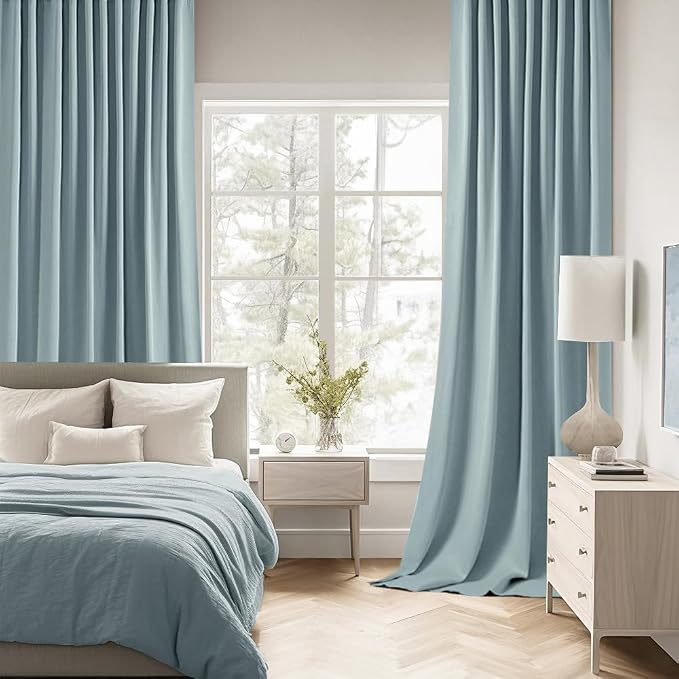 MIULEE Slate Blue Back Tab Blackout Curtains 52x102 Inch Long 2 Panels Set | Rod Pocket Pinch Pleated, Thermal Insulated, Bedroom Living Room Darkening Drapes, Light Blocking Floor to Ceiling Curtains
