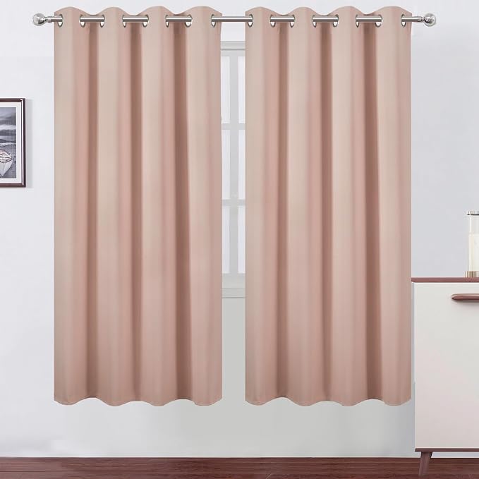 Blackout Curtains 66 x 72 Inch Long Blush Curtains Set of 2 Panels Room Darkening Curtains for Bedroom and Living Room