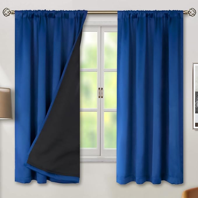 BGment Royal Blue Blackout Curtains for Bedroom 63 Inch Length 2 Panels | Thermal Insulated Soundproof, Full Room Darkening Rod Pocket Curtains for Living Room, 52 x 63 Inch