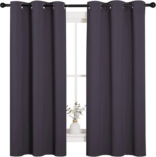 NICETOWN Small Window Blackout Curtains, 2PCS, 42 x 63-in, Greyish Purple | Home Decoration Thermal Insulated Solid Ring Top Blackout Curtains/Drapes for Bedroom