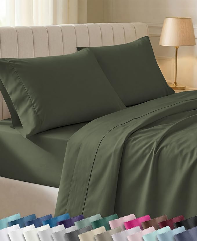 California Design Den Soft 100% Cotton Queen Size Sheets Deep Pocket, 4 Pcs | 400 Thread Count Backed by Good Housekeeping Seal, 16" Deep Pocket, All-Around Elastic, Easy Care, 4 Pc Set - Forest Green