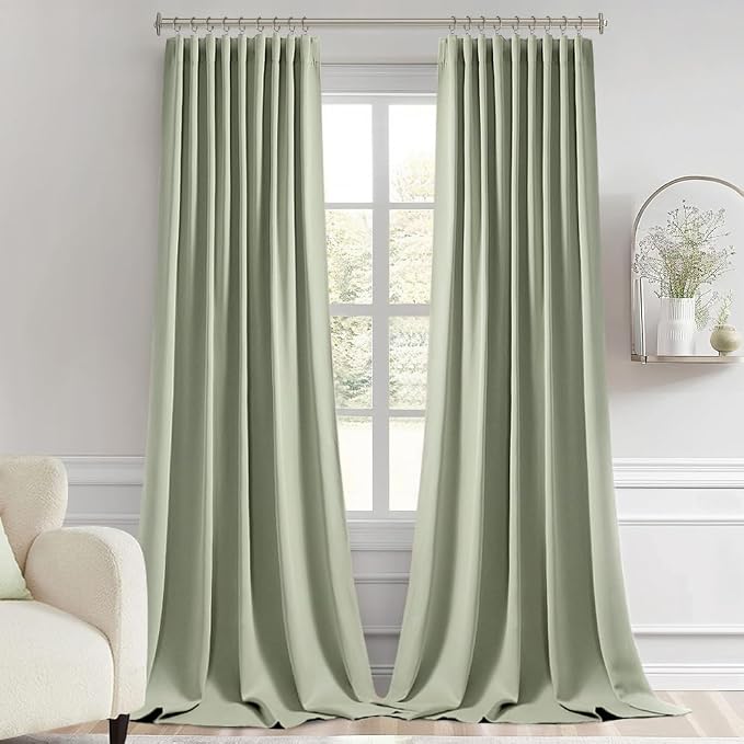 MIULEE Sage Green Back Tab Blackout Curtains 52x120 Inch Long 2 Panels Set | Rod Pocket Pinch Pleated, Thermal Insulated, Bedroom Living Room Darkening Privacy Drapes, Extra Long Light Blocking Curtains