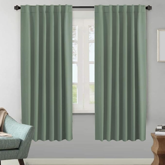 H.VERSAILTEX Blackout Curtains Thermal Insulated Window Treatment Panels Room Darkening Blackout Drapes for Living Room Back Tab/Rod Pocket Bedroom Draperies (2 Panels, Green Bay, 52 x 72 Inch)