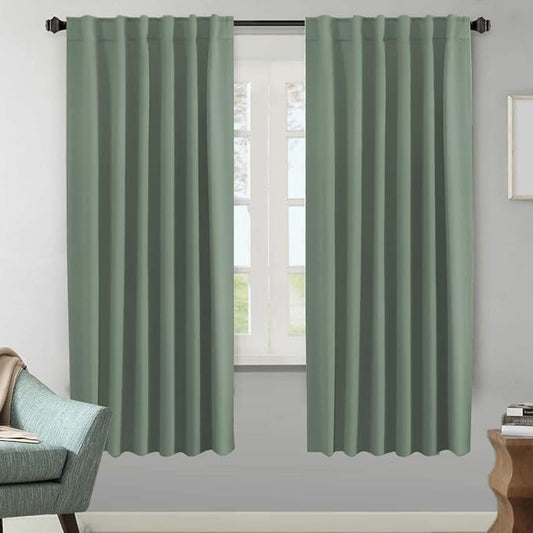 H.VERSAILTEX Blackout Curtains Thermal Insulated Window Treatment Panels Room Darkening Blackout Drapes for Living Room Back Tab/Rod Pocket Bedroom Draperies (2 Panels, Green Bay, 52 x 72 Inch)
