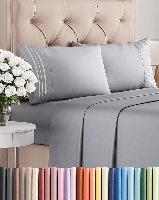 King Size 4 Piece Sheet Set - Breathable & Cooling Sheets - Steel Blue | Hotel Luxury Bed Sheets for Women & Men, Deep Pockets, Easy-Fit, Extra Soft and Wrinkle Free Sheets, Oeko-Tex Bed Sheet Set