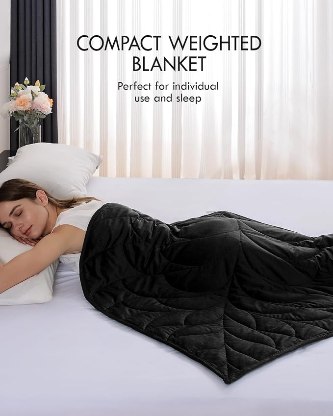 Kaisa Weighted Lap Blanket for Adults, 7 lbs 41" x 53", Leaf Pattern, Black | Washable Weighted Blankets, Small Portable Blanket for Relaxation, Cozy Luxury Crystal Velvet All-Season Heavy Blanket