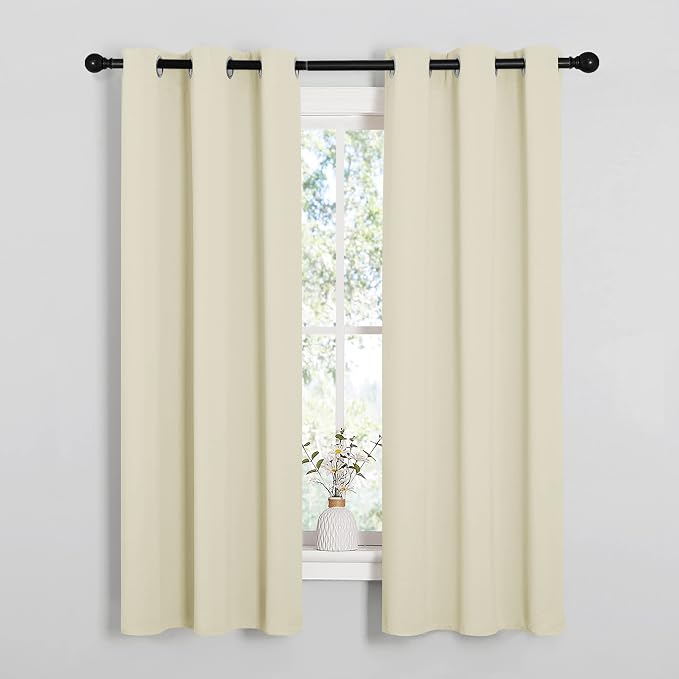 NICETOWN Kitchen Curtains, Short Curtains, 1 Pair, 34" x 63", Beige | for Bedroom Windows Thermal Insulated Room Darkening Curtain Panels for Girls Room, Cafe