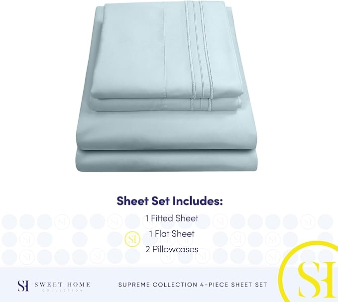King Size Sheets - Breathable Luxury Bed Sheets with Full Elastic & Secure Corner Straps Built In - 1800 Supreme Collection Extra Soft Deep Pocket Bedding Set, Sheet Set, King, Light Blue