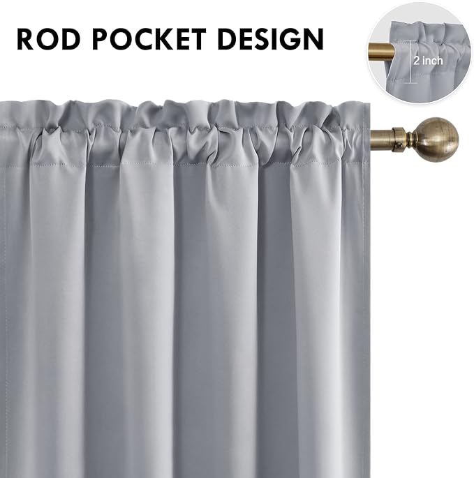 DWCN Blackout Curtains for Bedroom Living Room 52 x 54 Inch Long 2 Panels | Room Darkening, Thermal Insulated, Light Blocking, Rod Pocket Drapes, Noise Reducing Window Treatments, Silver Grey