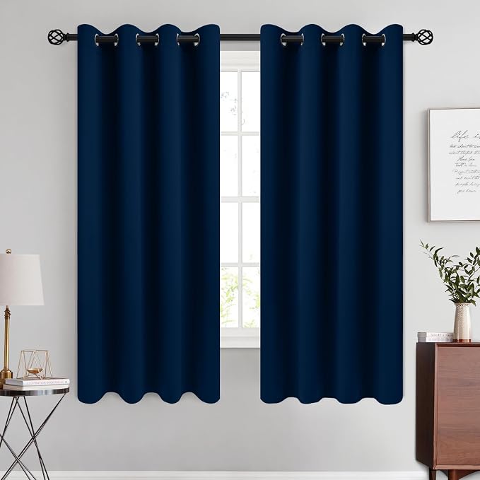 COSVIYA Grommet Room Darkening Dark Blue Curtains 63 inch Long for Bedroom | Light Blocking Insulated Thermal Curtains for Living Room, Blackout Thick Polyester Window Drapes,52x63 inches, 2 Panels