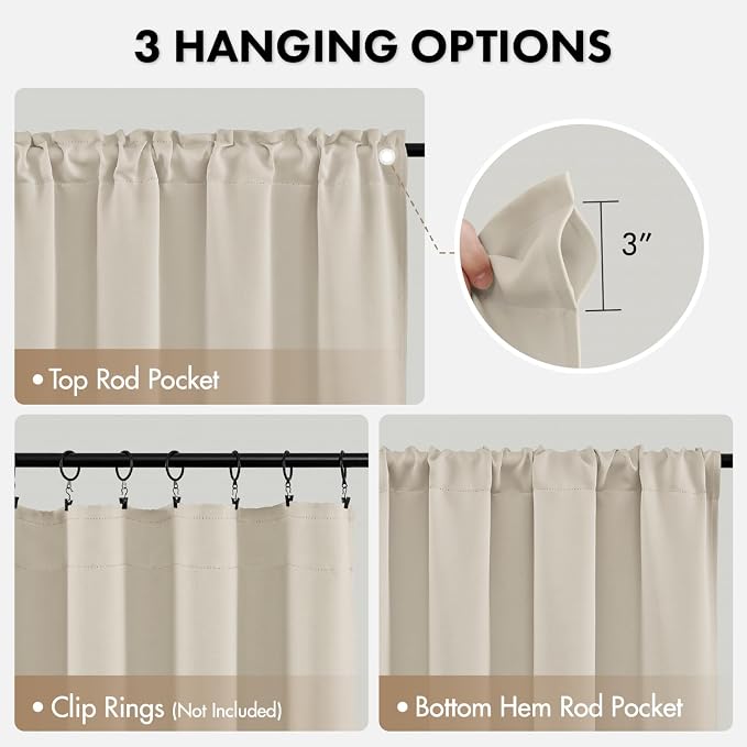 MIULEE 84 Inch Length Beige-White Blackout Bedroom Curtains Set of 4 | Thermal Curtains for Summer Heat, Light Blocking Privacy Bedroom Window Drapes, Top&Bottom Rod Pocket, Living Room