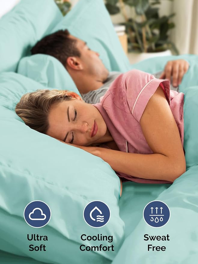 Extra Deep Split King Sheet Set - 5 Piece Soft & Cooling Sheets - Spa Blue | Easily Fits 18 to 24 inch Mattress - Ultra Soft, Wrinkle & Fade Free with Extra Deep Pockets - Comfy Hotel Luxury Bedding