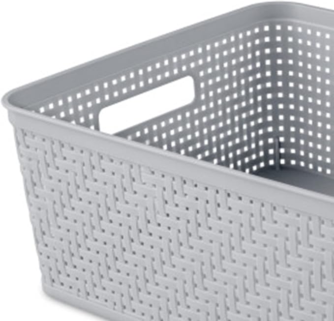 Sterilite 12 Pack Plastic Storage Bin Organization Containers, Short Baskets, Cement