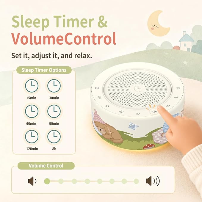 Kipcush White Noise Machine for Baby & Adults, Sleep Sound Machine with 30 Soothing Sounds, 8-Color Night Light, Memory Function, White Noise for Sleeping, Nursery, Office, Travel, Relaxation