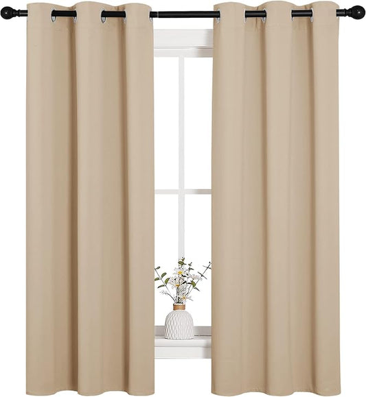 NICETOWN Biscotti Beige Blackout Curtains for Living Room 34" x 63" 2 PCs | Room Darkening Thermal Insulated Grommet Draperies Drapes for Window, Light Blocking Noise Reducing Decor Window Treatments