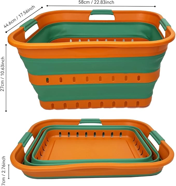 SAMMART 42L (11 gallon) Collapsible Plastic Laundry Basket - Foldable Pop Up Storage Container/Organizer - Space Saving Hamper/Basket (1, Autumn Leaf/Forest Green)