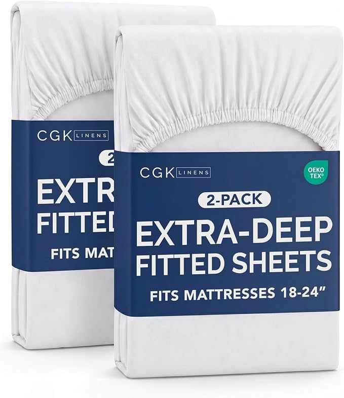 2 Pack Extra Deep King Fitted Sheets with Extra Deep Pockets - White | Hotel Luxury Bottom Fitted Sheets Only, Soft, Fade & Wrinkle Free, Breathable & Comfy, All Around Elastic Fitted Sheets