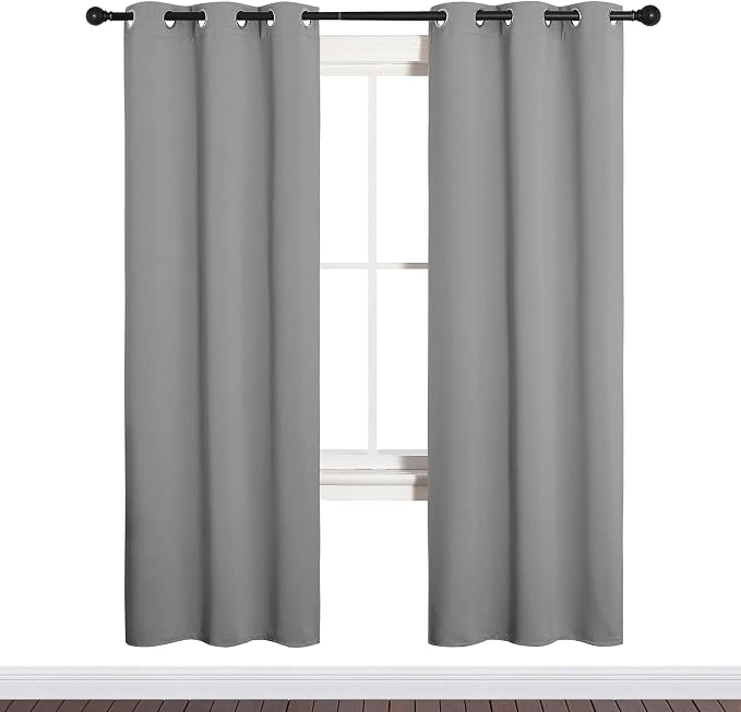 NICETOWN Silver Grey Blackout Curtain Panels, 2 Panels, W34 x L72-inch | Thermal Insulated Grommet Top Blackout Draperies and Drapes for Bedroom Basement