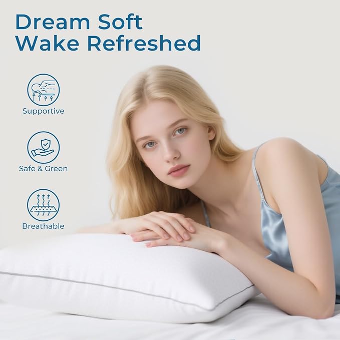 Sasttie Firm Pillows Queen Size Set of 4, Bed Pillows for Side, Back, and Stomach Sleepers - Oeko-Tex Certified Supportive Down Alternative Plump Filling - Hotel Quality and Machine Washable, 4 Pack
