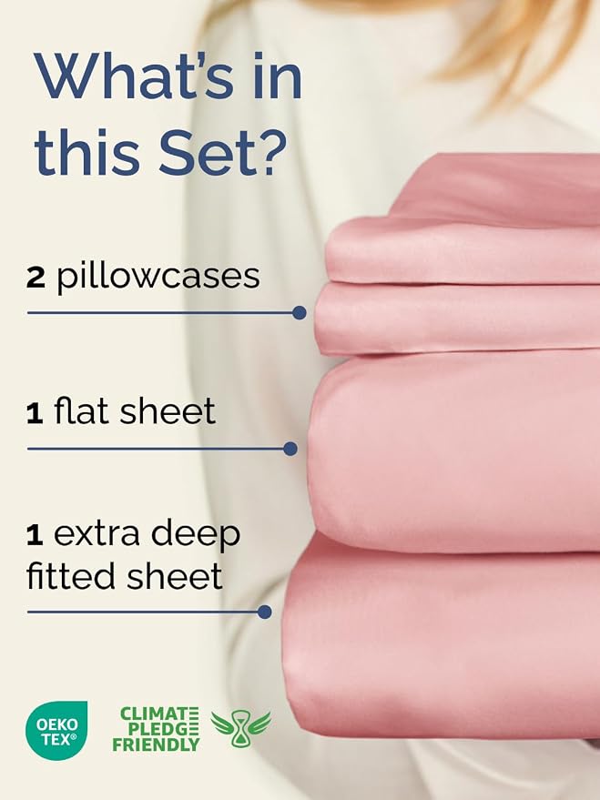 Extra Deep Twin Sheet Set - 4 Piece Breathable & Cooling Sheets - Baby Pink | Hotel Luxury Bed Sheets Set, Easy & Secure Fit, Ultra-Soft, Wrinkle & Fade Free, Comfy Sheets Set with Extra Deep Pockets