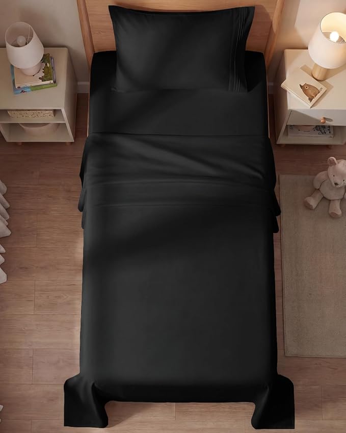 Twin Size 3 Piece Sheet Set - Comfy Breathable & Cooling Sheets - Black | Hotel Luxury Bed Sheets for Women & Men, Deep Pockets, Easy-Fit, Extra Soft and Wrinkle Free Sheets, Oeko-Tex Bed Sheet Set