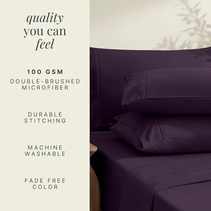 Hearth & Harbor Extra Deep Pocket Sheets - Fits Mattress 18-24 Inches Deep - Extra Deep Pocket Split King Size Sets - 7 Piece Split King Size - Eggplant