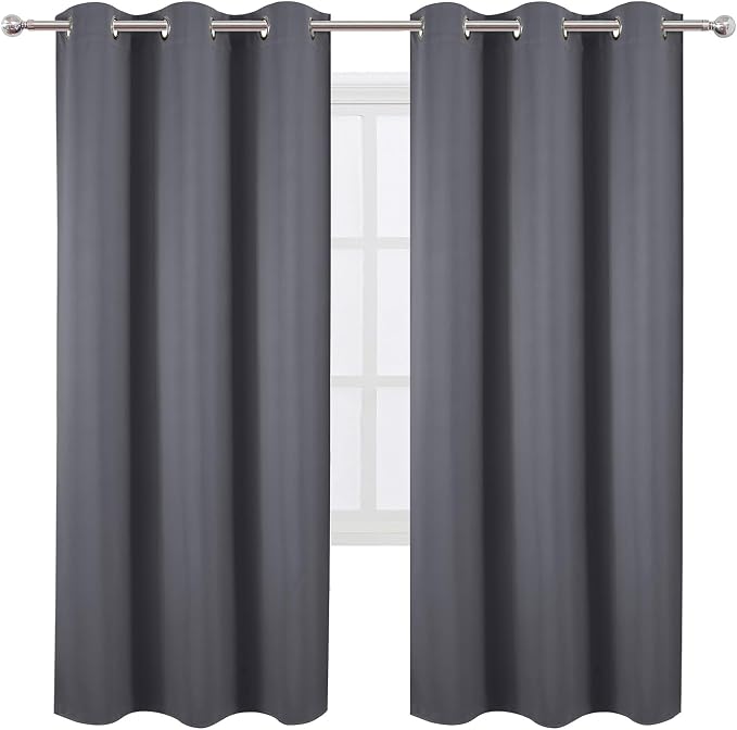 Grey Blackout Curtains 42 x 72 Inch Length/Set of 2 Curtain Panels/Thermal Insulated Room Darkening Blackout Curtains for Bedroom