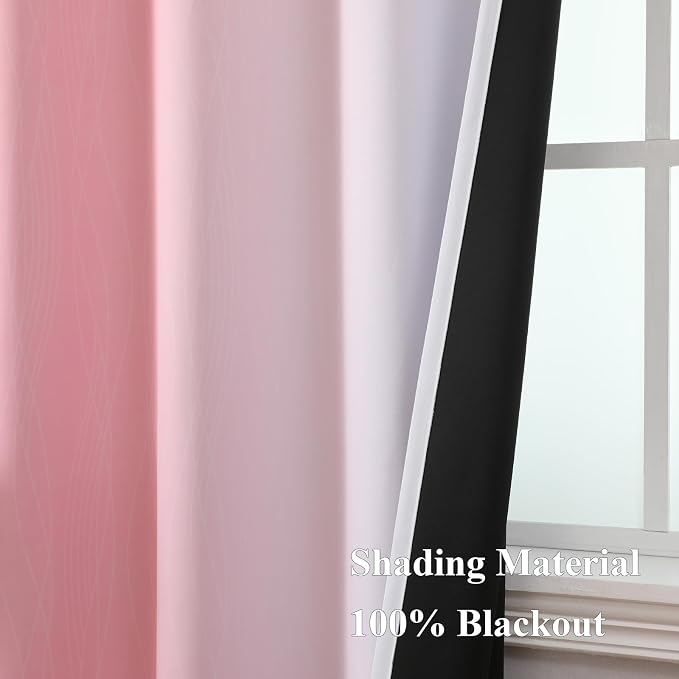 Pink and Greyish White Ombre Blackout Curtains for Bedroom 52x96 Inch Long | Estelar Textiler Kids/Girls Room Darkening Curtains,Thermal Insulated Grommet Window Drapes for Living Room/Nursery,2 Panels