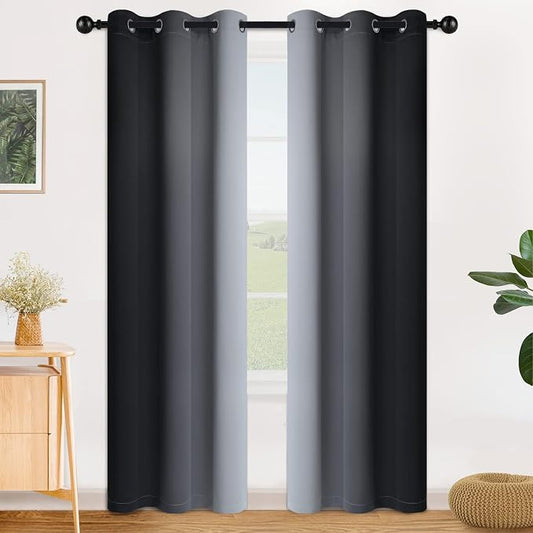 SimpleHome Ombre Black to Grey White Curtains for Living Room 42Wx84L | Room Darkening Curtains for Bedroom,Gradient Light Blocking Curtain,Thermal Insulated Grommet Window Drapes,2 Panels,84 Inch