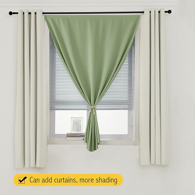 Instant Blackout Window Curtain with Reusable Adhesive, Thermal Insulated Fabric for RV Camper Small Windows, 71" W x 72" L, Sage Green, 1 Panel